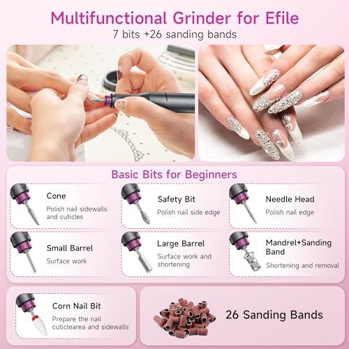 Electric Nail Drill Professional, Portable Nail File for Acrylic Gel Nails, Cordless Rechargeable Ultra Power Nail Drill Kit 40000RPM, HMC320 Salon-Grade Efile Nail Machine (Dark Grey)