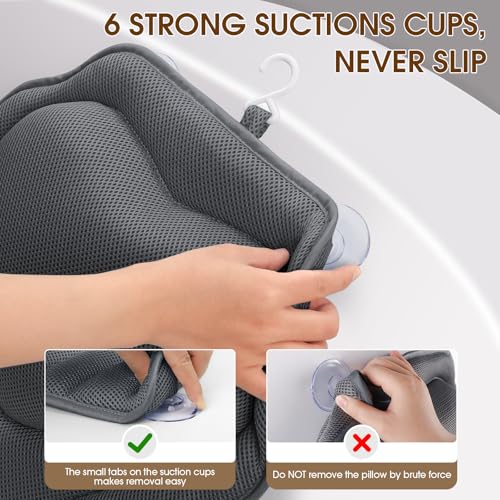 LuxStep Bath Pillow with Breathable Mesh Fabric - Bathtub Pillow for Head, Neck & Shoulder Support- 6 Non-Slip Suction Cups for Secure Fit - Fits Any Bathtub, Bath Accessories Spa Gifts