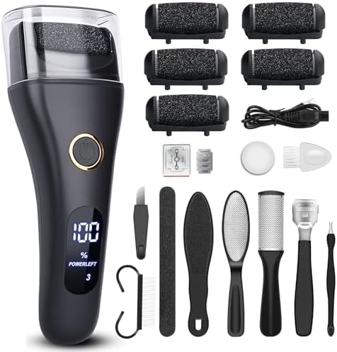 Electric Foot File Callus Remover for Feet - 6pcs Larger Grinding Head&3Speed, Pedicure Kit Foot Scrubber Deadskin Callus Remover, Foot Care Kit Pedicure Tools for Dead Skin Callus Hardskin Dry Cracks