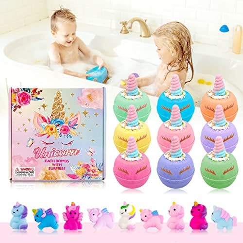 Unicorn Bath Bombs for Kids, 9 Large Kids Bath Bombs with Squishy Toys Inside, Magic Unicorn Bath Bombs with Surprise Inside for Girls…
