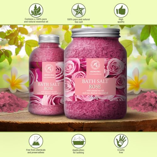 Rose Bath Salts 46 Oz - Natural Rosewood Oil & Rose Extract - Best for Relaxing - Good Sleep - Beauty - Bathing - Body Care - Wellness - Relax - Aromatherapy - Spa