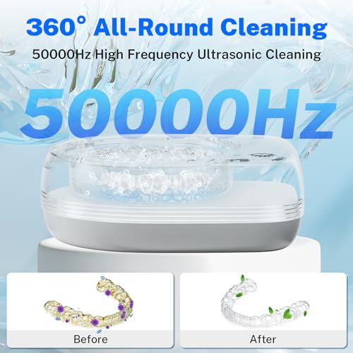 Ultrasonic Retainer Cleaner, Rechargeable Cordless Retainer Cleaner Machine with 50kHz, 2000mAh Battery Portable Charge Once Use 8 Times, Dental Cleaning Pod for Clear Retainer, Traval Use (80ml)