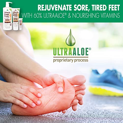 Miracle Foot Repair Cream, 8 oz + 1 oz Miracle Hand Repair, Healing Aloe Vera Lotions for Dry, Cracked Hands and Feet (8 oz Foot Cream + 1 oz Hand Cream)