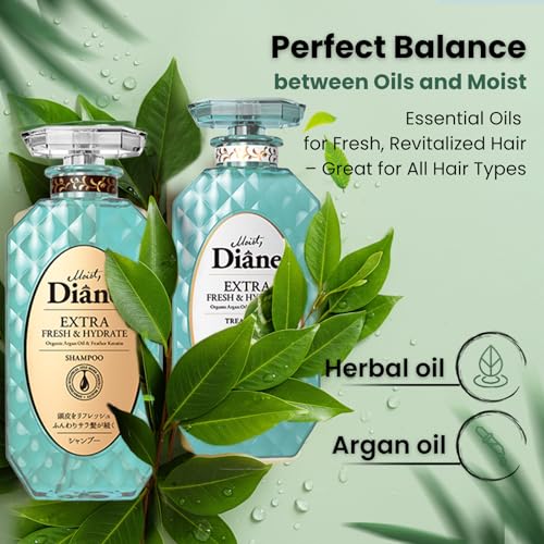 Moist Diane Anti Dandruff Shampoo and Conditioner Set for Oily Hair, Keratin Shampoo for Women & Men with Argan Oil, Tea Tree & Mint from Japan, Paraben& Silicone Free, EXTRA FRESH & HYDRATE 30.4Fl Oz