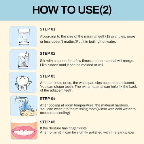 Tooth Repair Kit，Temporary Natural Shade for Filling The Gap, Moldable Thermal Beads Replacement Kit Replace The Missing or Broken Tooth-6PCS-D33