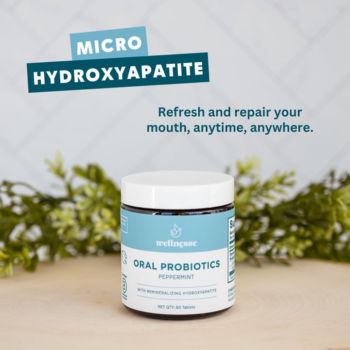 Wellnesse Oral Probiotics with Peppermint and Hydroxyapatite for Teeth and Gums - Fresh Breath Solution & Dental Health Support for Adults & Kids - Probiotics for Bad Breath - Oral Health Lozenges