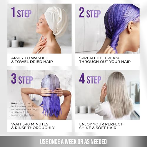 Sunatoria New Keratin Purple Hair Mask- Blonde Hair Purple Toner - Repair & Nourishment Treatment For Bleached, Brassy Hair - Blue Hair Mask, No Yellow Tones - Deep Conditioner For Color Treated Locks