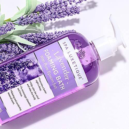 Spa Luxetique Bubble Bath, 3 X 16.9 fl oz Foaming Bath with Pure Epsom Salt, Chamomile, Rose and Lavender Scent Bathing Set, Christmas Gifts Set for Women and Men