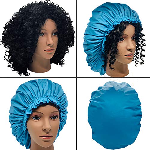 ELEBOX 4 Pack Premium Collection Super Jumbo Shower Cap Extra Large Shower Caps for Braids Shower Bonnets Women Waterproof Hair Caps for Spa Salon Shower Hat (X-Large, Black,Black,Blue,Gray)