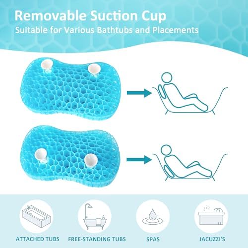Sunlit Bath Jello Gel Bath Pillows, Lumbar Pillow for Bathtub, Back Support Pillow, Gel Pillow with Non-Slip Suction Cups for Lumbar, Back Rest Support, Fits Curved or Straight Back Tubs, Aqua