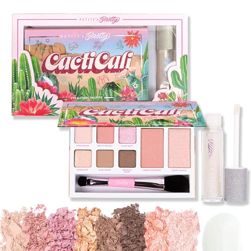 Petite N Pretty Beginner CactiCali Makeup Set for Kids, Teens, & Tweens - Natural Eyeshadow and Cheek Makeup Palette & 10k Shine Lip Gloss (Diamond Heist)