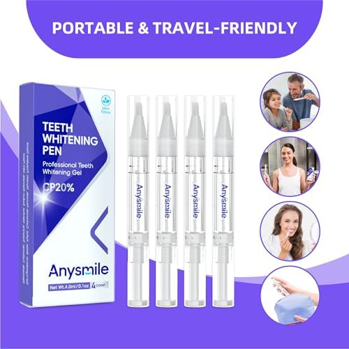 Teeth Whitening Pen Non Sensitive Teeth Whitening Gel with Effective 20% Carbamide Peroxide, 4 Professional Tooth Whitener Pens Travel- Friendly, 2ml/Pen