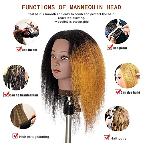 Mannequin Head With Human Hair,16",Braiding Styling Doll Head,Beauty School Manikin Head,Curling Dyeing Hairdresser Practice Training Head