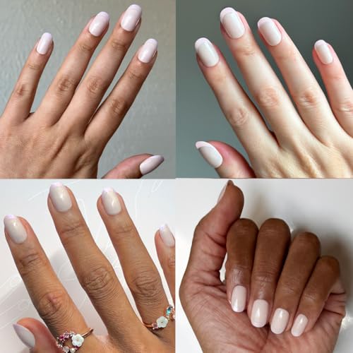 Olive & June Super Stick Mani Press-On Nails | Short, Round | No Glue Needed | 32 Tab Nails in 16 Sizes | Non-Toxic Tabs | Easy On-Off, Non-Damaging | Realest Look | 7-Day Wear | Glazed French