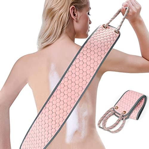 Exfoliating Back Scrubber for Shower, 38 Inches Back Washer with Handles, Exfoliating Washcloth Body Exfoliator Bath Tool to Scrub Your Body Deeply for Men & Women Exfoliation (Pink)