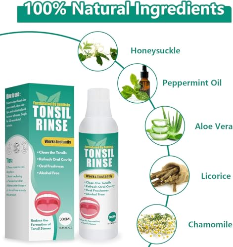 Tonsil Stone Remover with Oral Rinse Liquid to Soothe Tonsils, and Freshen Breath & Alcohol-Free – 300ml (10.14 fl oz)