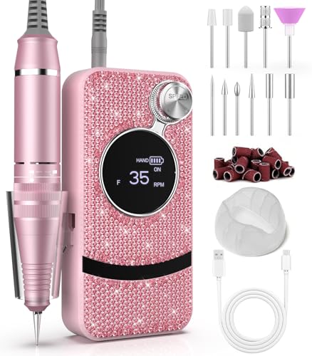 Professional Electric Cordless Nail Drill File with 11 Nail Drill Bits, 35000RPM DIY Glitter e Filer for Nails Kit Machine for Acrylic Nails Gel Polishing for Manicure Salon Home