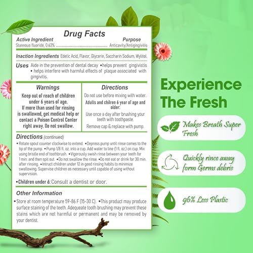 Stannous Fluoride Mouthwash - 10 Fl. Oz. 0.63% Antimicrobial Perio Rinse - Alcohol Free, Dye Free, Paraben Free - Refreshing Spearmint Flavor