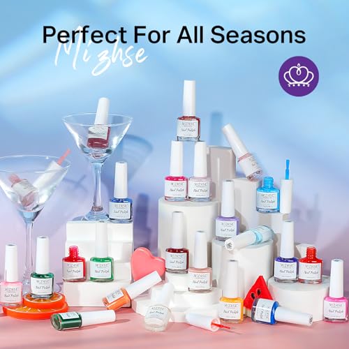 MIZHSE Quick Dry Nail Polish Set, 24 Colors Regular Nail Polish Non Gel, Air Dry Fast Neon Trendy Glitter Bulk Nail Lacquer Oil-based Long Lasting Fingernail Toe Home DIY Gift for Women