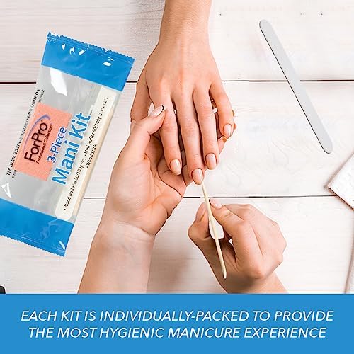 ForPro 3-Piece Mani Kit, 300-Count, Individually-Packed Manicure Set, White Wood Nail File 80/100 Grit, Orange Mini Buffer 80/100 Grit, Wood Stick