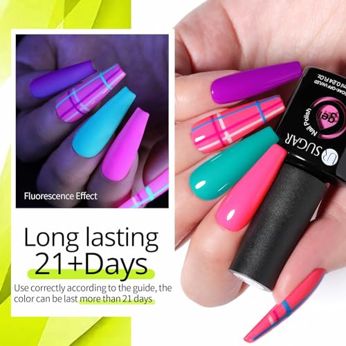 UR SUGAR Neon Gel Nail Polish Set, 12 Colors Hot Pink Orange Yellow Green Blue Red Purple Neon Pastel Color Spring Summer Nail Polish Kit Fluorescent Gel Polish Set for Home DIY Manicure Nail Salon