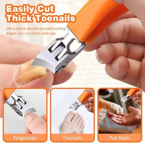 Wide Jaw Opening Anti-Splash Slanted Nail Clipper, 2025 Upgrade Fingernail and Toenail Clippers Clippers for Ingrown Nails, Curved Toenail Clippers Wide Jaw Toenail Clippers (Black)