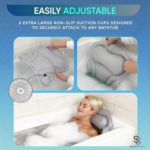 SelectSoma Premium Bathtub Pillow with Thick 4D Mesh for Head, Neck & Back Support - Luxury Quick-Drying Bath Pillow with 6 Strong Suction Cups for Tub Comfort