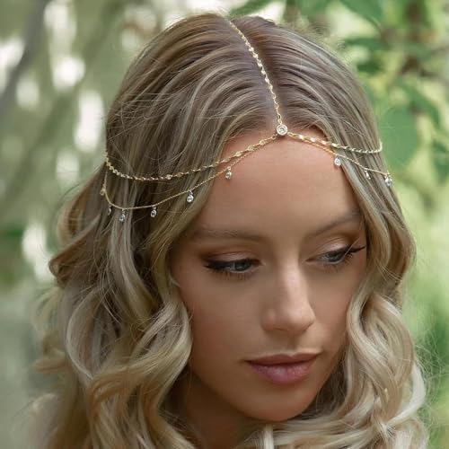 STONEFANS Rhinestone Head Chain Bride Headpiece Wedding Headbands Chain Layered Festival Prom Hair Accessories for Women