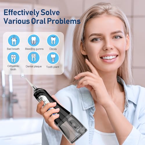 NBGRLVS Water Dental Flosser Cordless for Teeth Pick Cleaning - Powerful Oral Irrigator with 6 Adjustable Modes,320ML Portable & Rechargeable IPX7 Waterproof Cleaner Picks for Home Travel (Black)