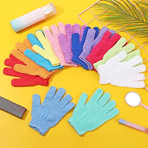 Tegeme 50 Pcs Exfoliating Gloves for Body, Double Sided Exfoliating Bath Shower Gloves for Women Deep Clean Skin for Spa Massage Beauty Skin Shower Scrubber Bathing Accessories(13 Colors)