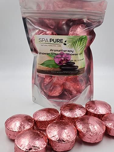 Spa Pure Lavender Aromatherapy Shower Bombs: With 100% Natural/Organic Essential Oils - Transform Your Shower - Transform Your Mood (8 Count) Pack of 1