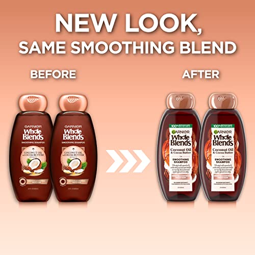 Garnier Whole Blends Coconut Oil & Cocoa Butter Smoothing Shampoo for Frizzy Hair, 22 Fl Oz, 2 Count (Packaging May Vary)