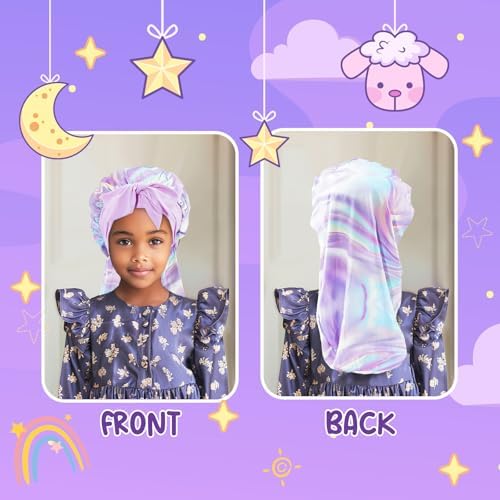 Lolalet Kids Bonnets for Girls, Long Silk Bonnet for Sleeping Kids Satin Bonnet Cap with Tie Band for Dreadlocks Braid Afro Curly Hair -1 PCS, Laser