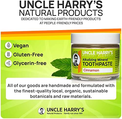 Uncle Harry's Cinnamon Remineralizing Toothpaste | Natural Whitening Toothpaste Freshens Breath & Promotes Enamel | Vegan Fluoride Free Paste (4 pack)