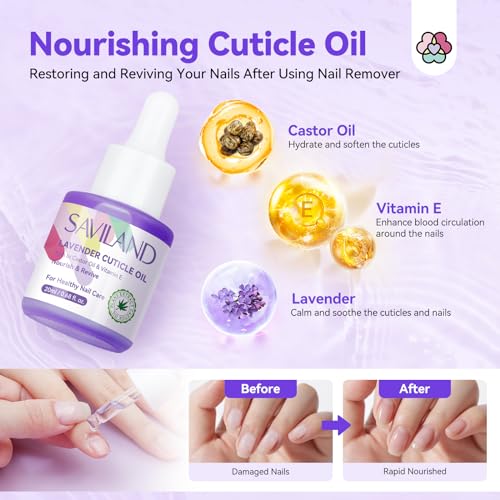 SAVILAND 100% Acetone Nail Polish Remover Kit: Ultra-Powerful Gel Remover with Cuticle Oil Rich in Castor Oil & VE for Repairing Nail, Nail File Buffer Tools for Dip Acrylic Remove Home Salon 8.45 Oz