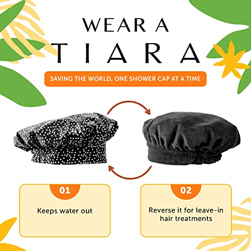TIARA 2-in-1 Luxury Shower Cap for Women Reusable Waterproof – Hair Cap for Long & Short Hair – All Size Fit Flexi Shower Cap, Terry Lined Leakproof Cloth (Patented), Soft & Breathable