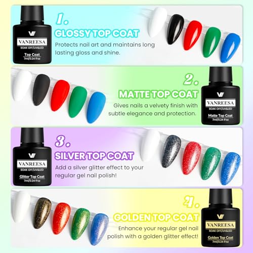 VANREESA Gel Nail Polish Kit with U V Light 74 Pcs Gel Polish Nail Set 56 All Season Colors Nail Polish Set + Base and 4 Effects Top Coat with Manicure Tools Complete Nail Kit Gifts for Women