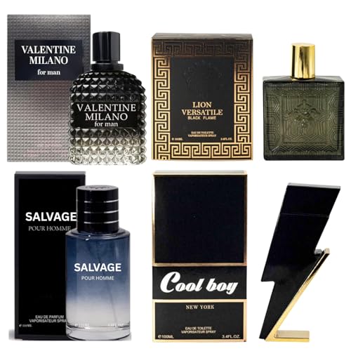 Signature Scent 4-Piece Fragrance for Men Includes Salvage/Cool Boy/Lion Versatile Black/Valentine Milano of Woody, Spicy, Citrus & Aromatic Cologne for Men