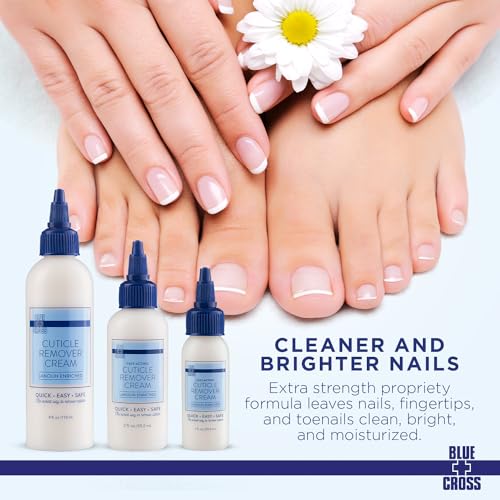 Blue Cross Cuticle Remover Cream for Dry Damaged Cuticles, Moisturizing Cuticle Softener for Nails, Professional Nail Care for Dry Manicures, Brittle Hang Nails, Made in USA, 4oz