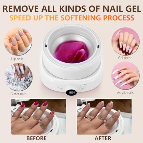 Nail Soaking Bowl Adjustable Temperature, Electric Soak off Bowl Manicure Bowls Nail Polish Remover Machine for Acrylic Nails Dip Gel Removal, with Color Cuticle Pusher