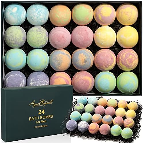 Luxury Bath Bombs for Men - Gift Set of 24 Bathbombs with Organic Essential Oils - Natural Vegan Soap for Moisturizing Fizzy Bubbles