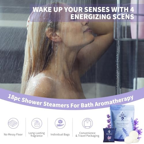Shower Steamers, 18 Pack XL Lavender Shower Bath Bombs Aromatherapy with Essential Oils, Self Care Gifts for Women Wife, Unique Gifts for Dad、Mother and Wife