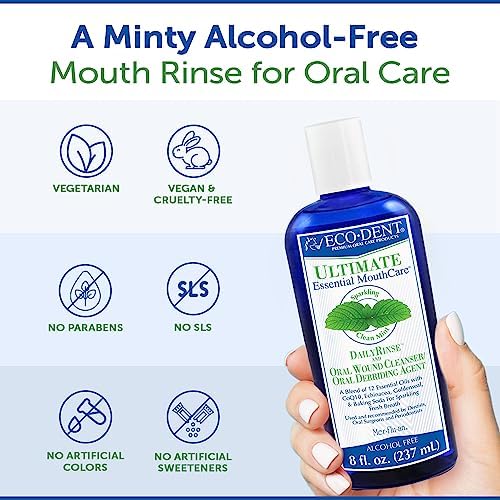 Eco-Dent Alcohol-Free Mouthwash, Mint - Ultimate Essential MouthCare, Oral Care Mouth Wash for Adults, Baking Soda Mouth Rinse with CoQ10/Herbs/Essential Oils, 8 Fl Oz (Pack of 6)