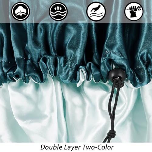 Satin Silk Bonnet for Curly Hair Braid Bonnets for Sleeping for Women Large Double-Layer Adjustable(Black&Blue Zircon)