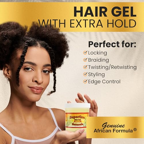 SuperGro Hair Gel with Extra Hold - For Braiding, Locking, Instant Edge Control, Twisting, Retwisting - Natural Grip Jam for Neat Shining - Braid, Loc Care Gel with Black Castor Oil - 16 oz