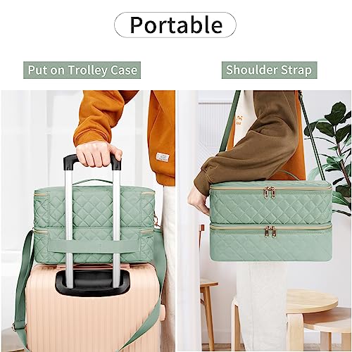 Ethereal Nail Polish Organizer Case Holds 50+ Bottles(15ml/0.5fl.oz) and Nail Lamp, Double Layer Nail Polish Storage Bag for Nail Kit, Manicure Tools, Green