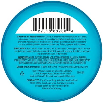 O'Keeffe's for Healthy Feet Foot Cream; Guaranteed Relief for Extremely Dry; Cracked Feet; Instantly Boosts Moisture Levels; 3.2 Ounce Jar; (Pack of 3)