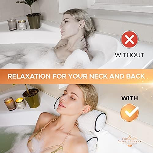 Luxury Bath Pillow for Tub, 6 Strong Suction Cups, 4D Breathable Mesh Headrest Cushion, Bathtub Pillow for Head and Neck Support, Relaxing Spa Accessories, Ideal for Tubs, whirlpool tubs and Spa Gifts