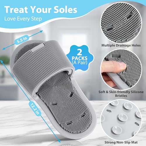 Enhon 2 Pack Shower Foot Scrubber, Silicone Foot Brush Cleaner with Non Slip Suction Cups, Clean, Exfoliate and Massage Feet No Bend in The Shower or Bath, Relax Your feet and Eliminate Fatigue