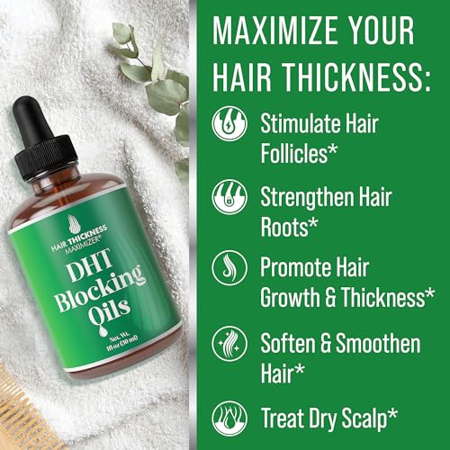 DHT Blocker for Women & Men - Vegan Thickening, Moisturizing & Strengthening Hair Serum - Topical Scalp Oil for Weak, Frizzy, Dry Hair - 1oz - DHT Blocking Oil